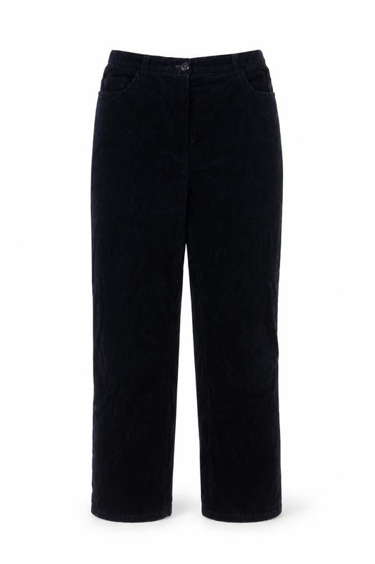Viyella Women Black Corduroy Straight Trousers Size 12
