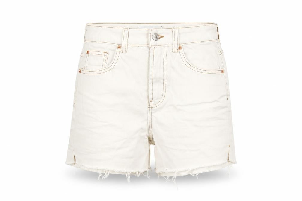 Primark Women Ivory High Waist Cut-Off Denim Shorts Size 8