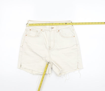 Primark Women Ivory High Waist Cut-Off Denim Shorts Size 8