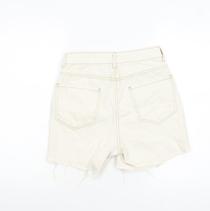 Primark Women Ivory High Waist Cut-Off Denim Shorts Size 8
