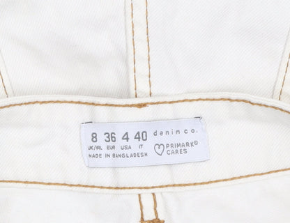 Primark Women Ivory High Waist Cut-Off Denim Shorts Size 8