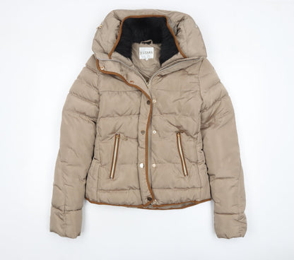 J.STARS Women’s Beige Short Puffer Jacket Hooded Size S Winter Coat
