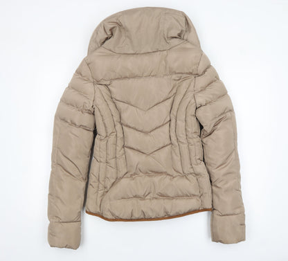 J.STARS Women’s Beige Short Puffer Jacket Hooded Size S Winter Coat