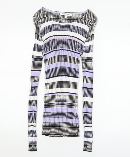 Elizabeth and James Womens Multicoloured L Striped Boat Neck Pullover Jumper