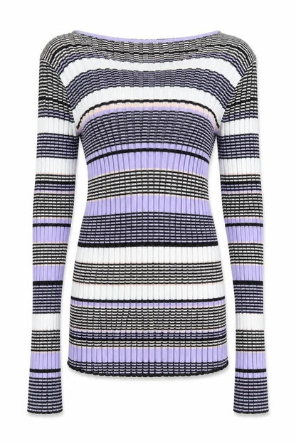 Elizabeth and James Womens Multicoloured L Striped Boat Neck Pullover Jumper