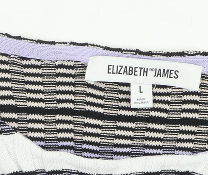 Elizabeth and James Womens Multicoloured L Striped Boat Neck Pullover Jumper