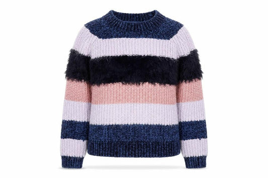 ONLY Womens XL Multicoloured Striped Crew Neck Chunky Knit Jumper