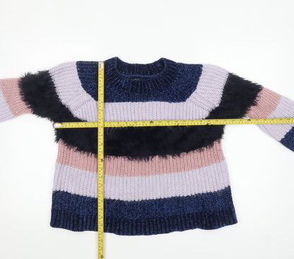 ONLY Womens XL Multicoloured Striped Crew Neck Chunky Knit Jumper