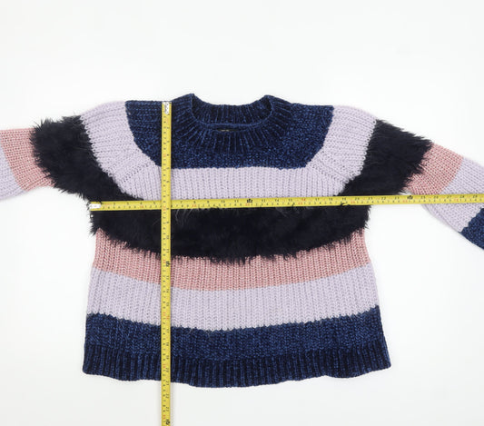 ONLY Womens XL Multicoloured Striped Crew Neck Chunky Knit Jumper