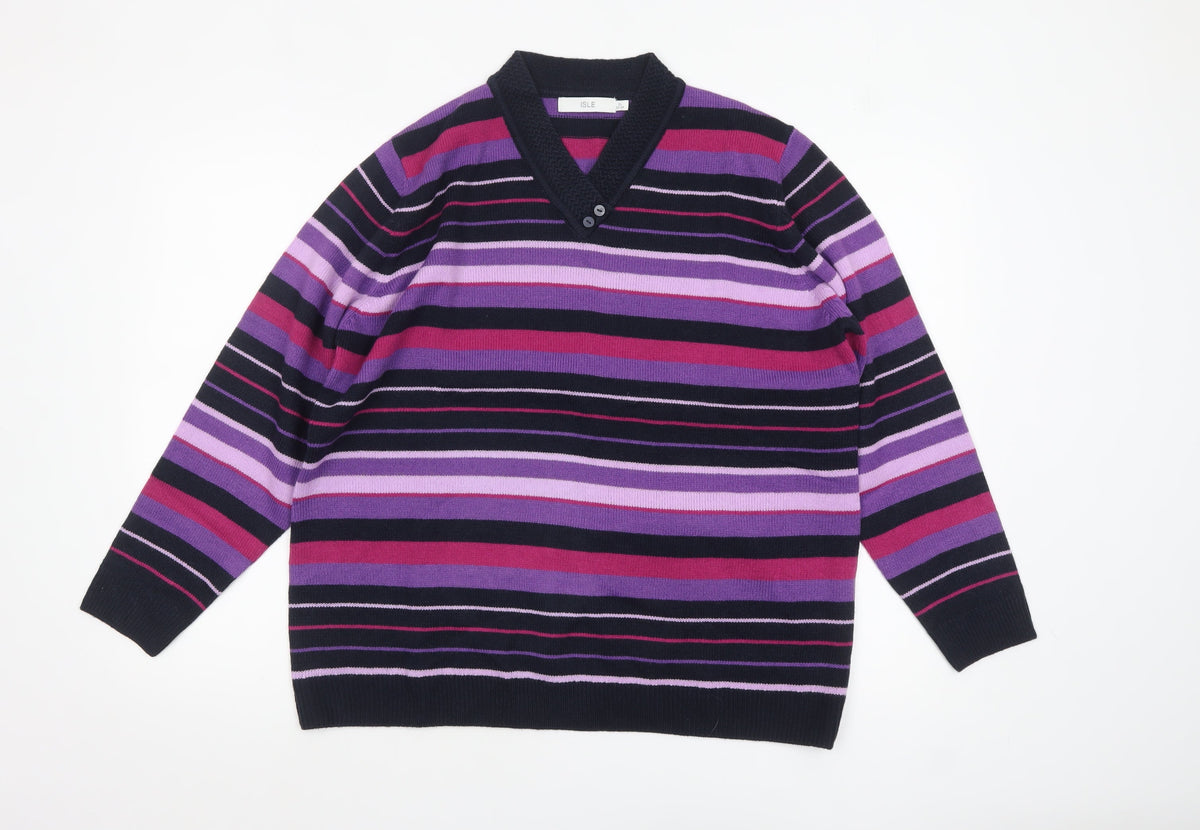 ISLE Womens Plus Size 22-24 Multicoloured Striped V-Neck Jumper