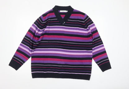 ISLE Womens Plus Size 22-24 Multicoloured Striped V-Neck Jumper
