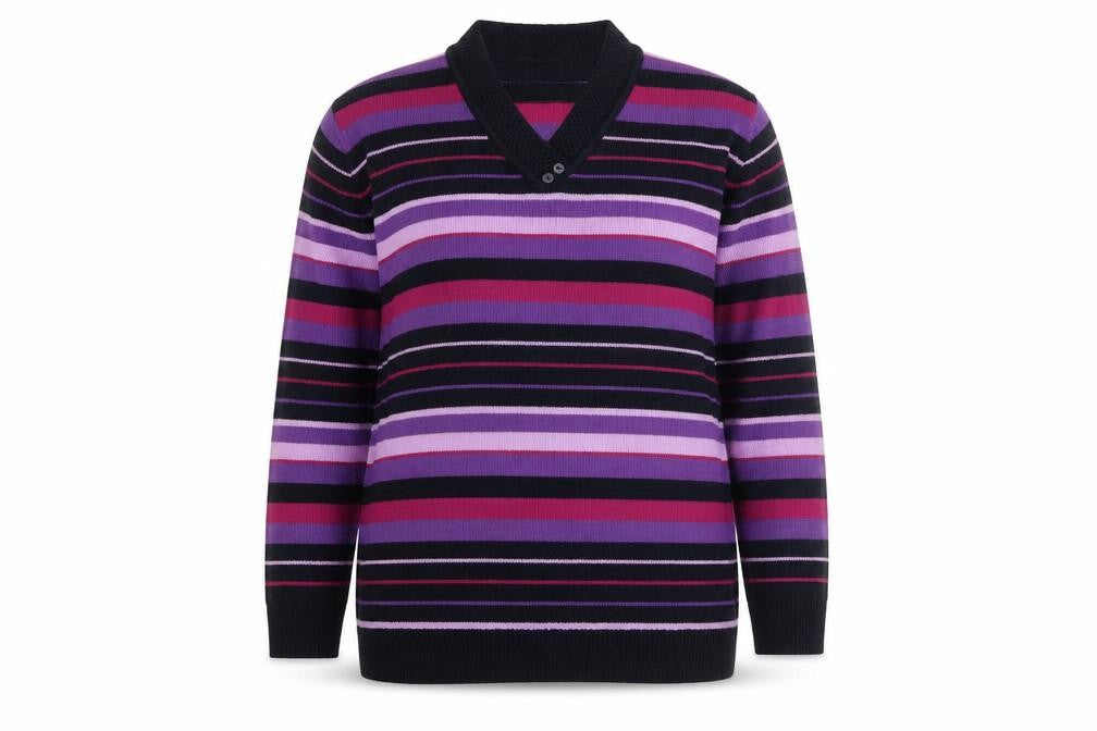ISLE Womens Plus Size 22-24 Multicoloured Striped V-Neck Jumper