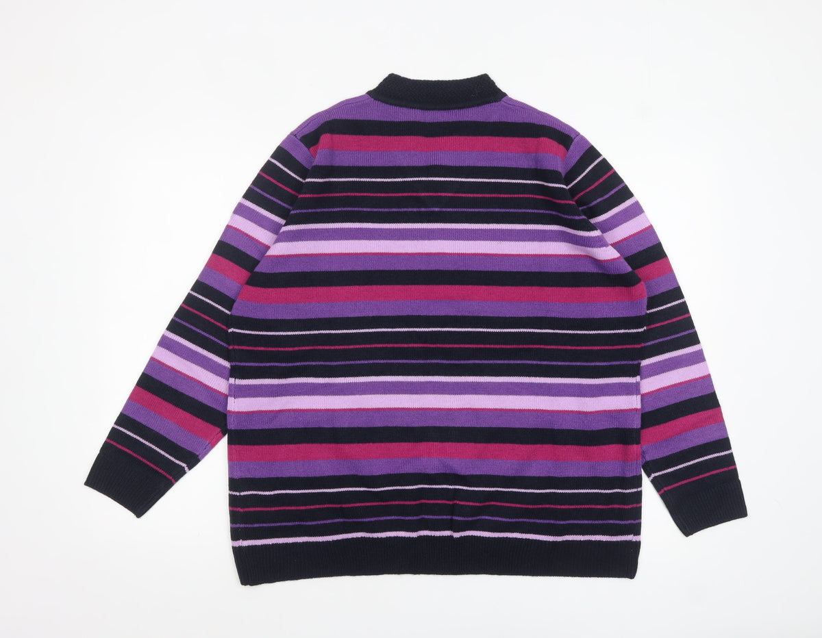 ISLE Womens Plus Size 22-24 Multicoloured Striped V-Neck Jumper