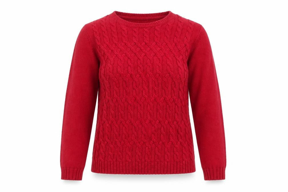 Marks and Spencer Women Red Cable-Knit Crew Neck Jumper Size 10
