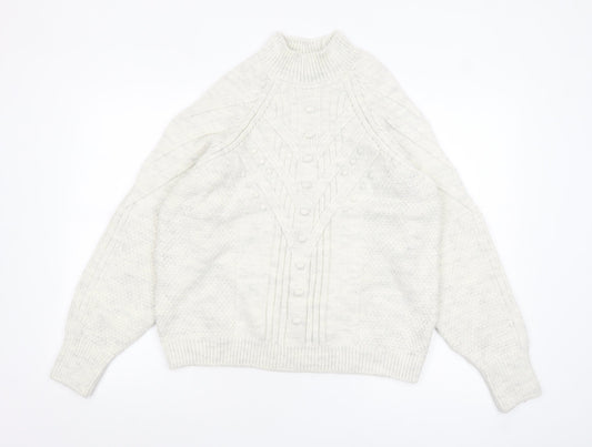 Marks and Spencer Women’s Grey Cable Knit Mock Neck Jumper Size M