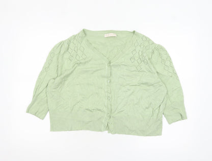 Belle Poque Women Green 2XL V-Neck 3/4 Sleeve Cardigan