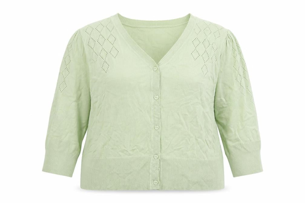 Belle Poque Women Green 2XL V-Neck 3/4 Sleeve Cardigan