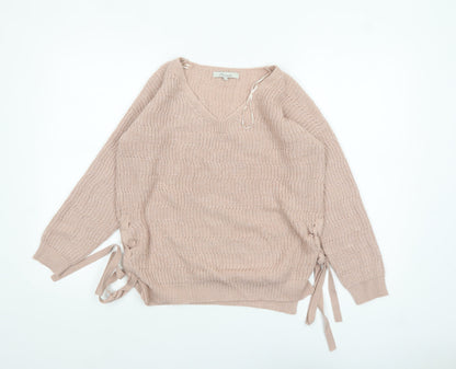 Peacocks Women's Beige V-Neck Knit Pullover Jumper Size S