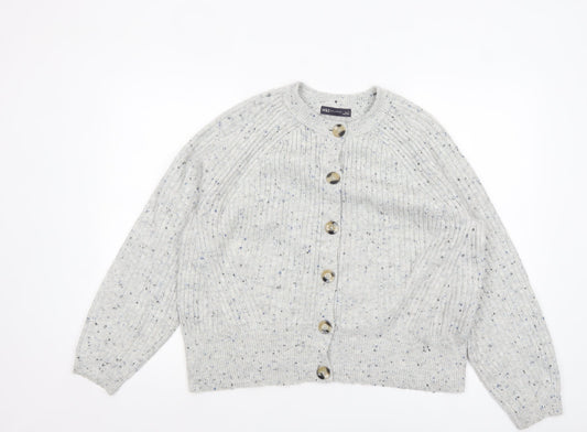 Marks and Spencer Women Grey Cardigan L Knit Button Long Sleeve