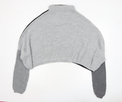PrettyLittleThing Women Grey Black Knit Cropped Shrug Jumper M