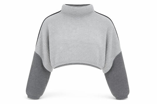 PrettyLittleThing Women Grey Black Knit Cropped Shrug Jumper M