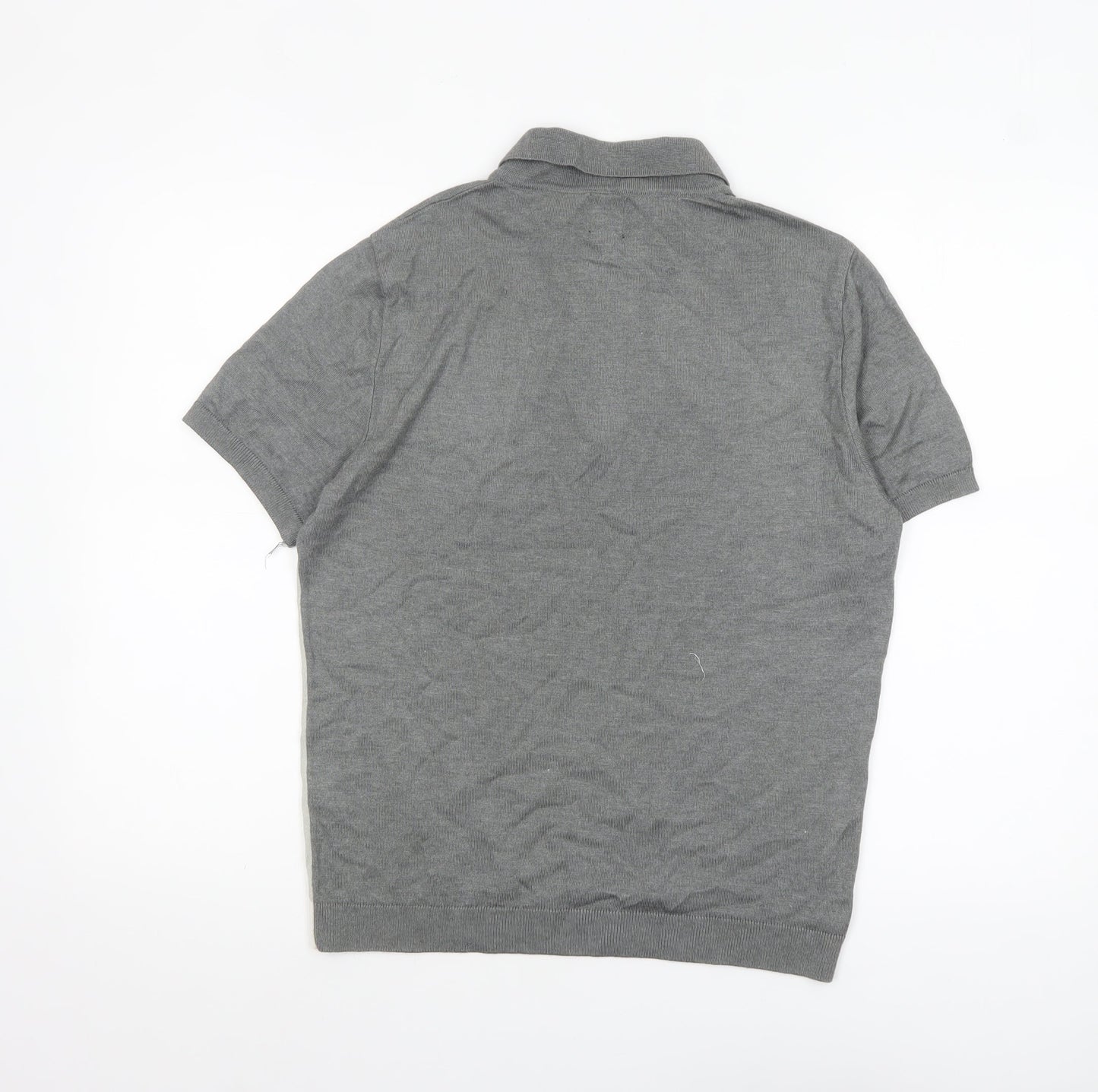 River Island Men’s Grey Colourblock Polo Shirt Size S 1/4 Zip Cotton Mix