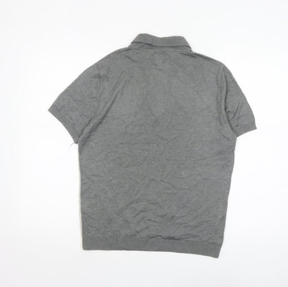 River Island Men’s Grey Colourblock Polo Shirt Size S 1/4 Zip Cotton Mix