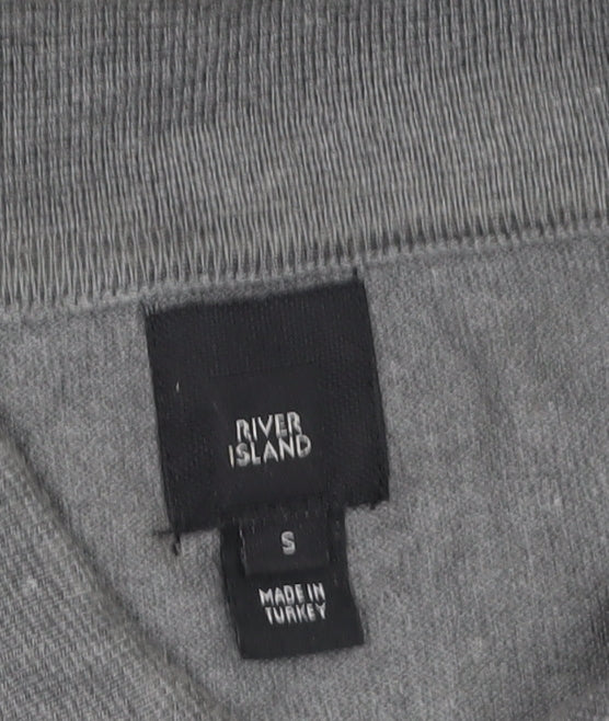 River Island Men’s Grey Colourblock Polo Shirt Size S 1/4 Zip Cotton Mix