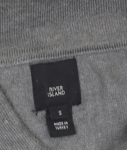 River Island Men’s Grey Colourblock Polo Shirt Size S 1/4 Zip Cotton Mix