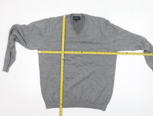 Marks and Spencer Men Grey Cotton V-Neck Pullover Jumper M
