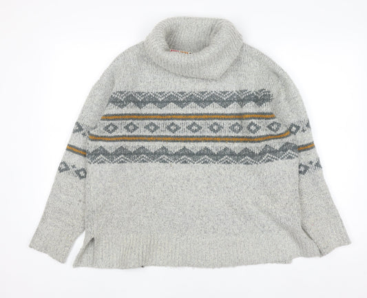 Additional front view of Weird Fish unisex grey fair isle roll neck knit jumper, size 10