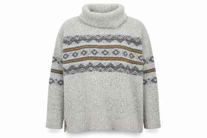 Front view of Weird Fish unisex grey fair isle roll neck knit jumper, size 10