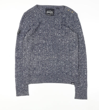Superdry Women's Blue Cable-Knit Crew Neck Jumper Medium