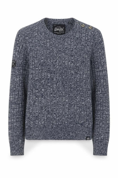 Superdry Women's Blue Cable-Knit Crew Neck Jumper Medium