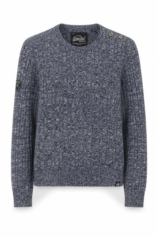 Superdry Women's Blue Cable-Knit Crew Neck Jumper Medium