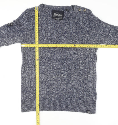 Superdry Women's Blue Cable-Knit Crew Neck Jumper Medium