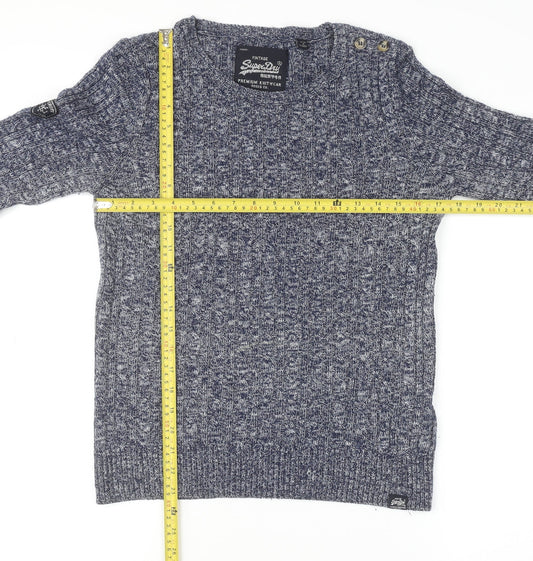 Superdry Women's Blue Cable-Knit Crew Neck Jumper Medium