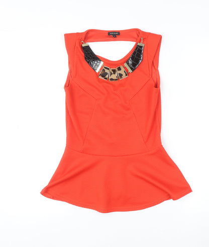 Womens UK Size 8 River Island Orange Peplum Blouse