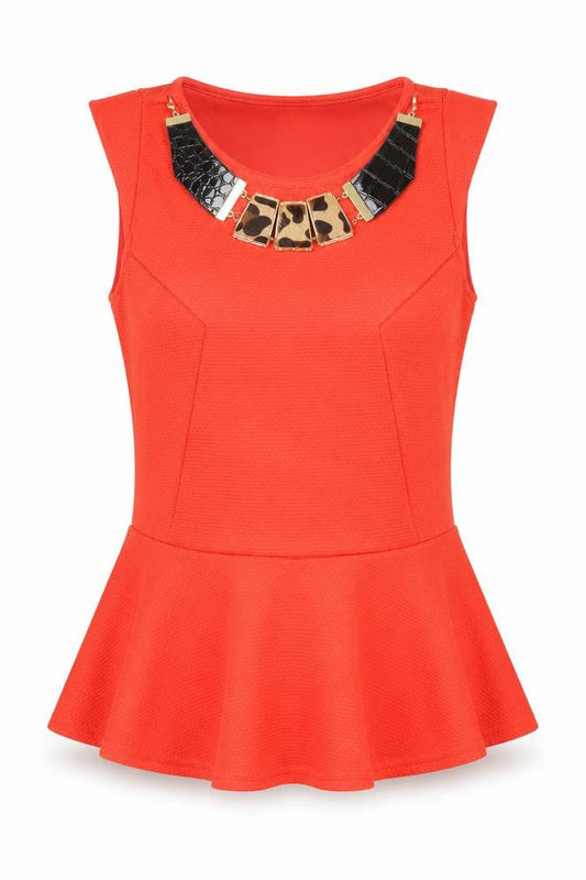Womens UK Size 8 River Island Orange Peplum Blouse