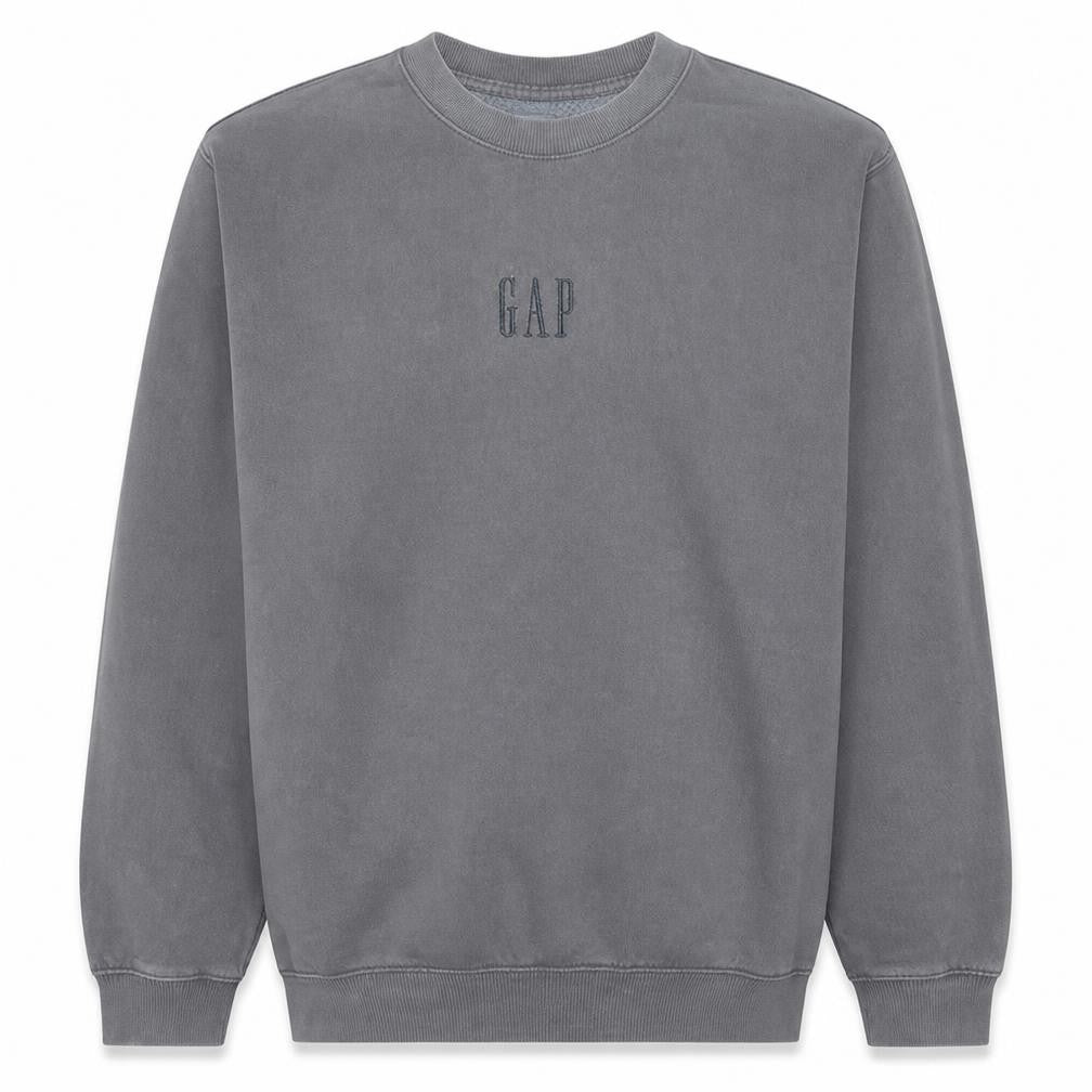 Gap Men Grey Logo Crew Neck Fleece L Pullover Sweatshirt