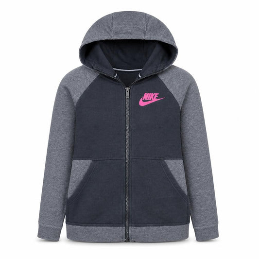 Front view of Nike Teens Grey Full Zip Hoodie Sweatshirt 158-166cm 13-15yrs