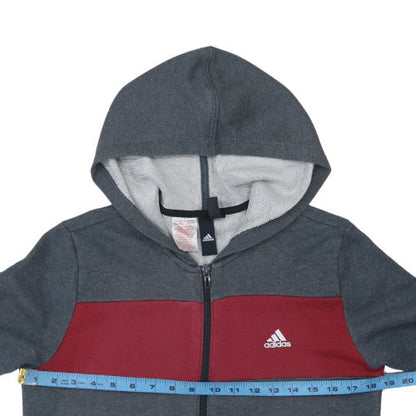 Adidas Boys Grey & Red Full Zip Hoodie Size 13-14 Years Cotton Blend