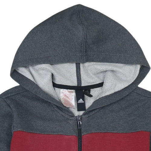 Adidas Boys Grey & Red Full Zip Hoodie Size 13-14 Years Cotton Blend