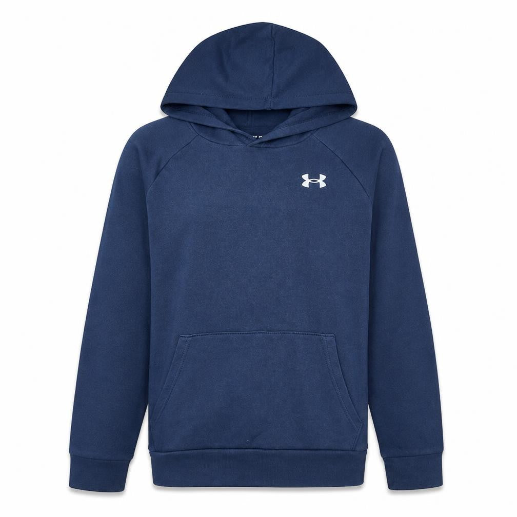 Front view of Under Armour Teens Blue Pullover Hoodie YLG Classic Fit Cotton Blend