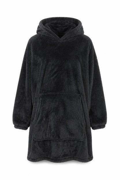 Dunelm Women Black Fleece Hooded Robe One Size Winter Wear