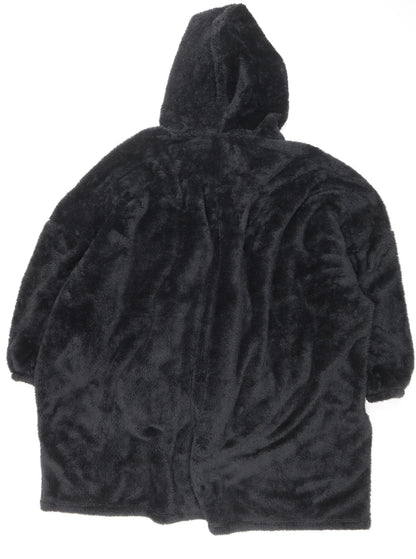 Dunelm Women Black Fleece Hooded Robe One Size Winter Wear