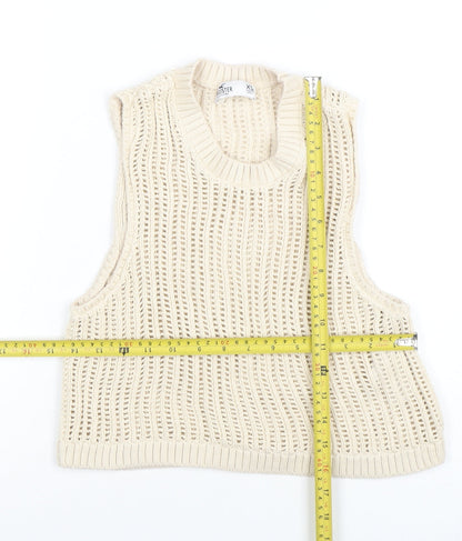 Hollister Women's Beige XS Open Knit Sleeveless Cotton Vest
