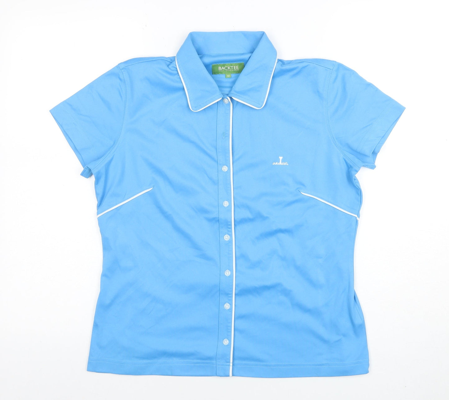 Womens UK Size M BACKTEE Blue Polo Button-Up