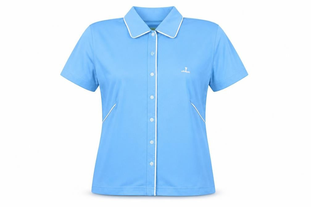 Womens UK Size M BACKTEE Blue Polo Button-Up