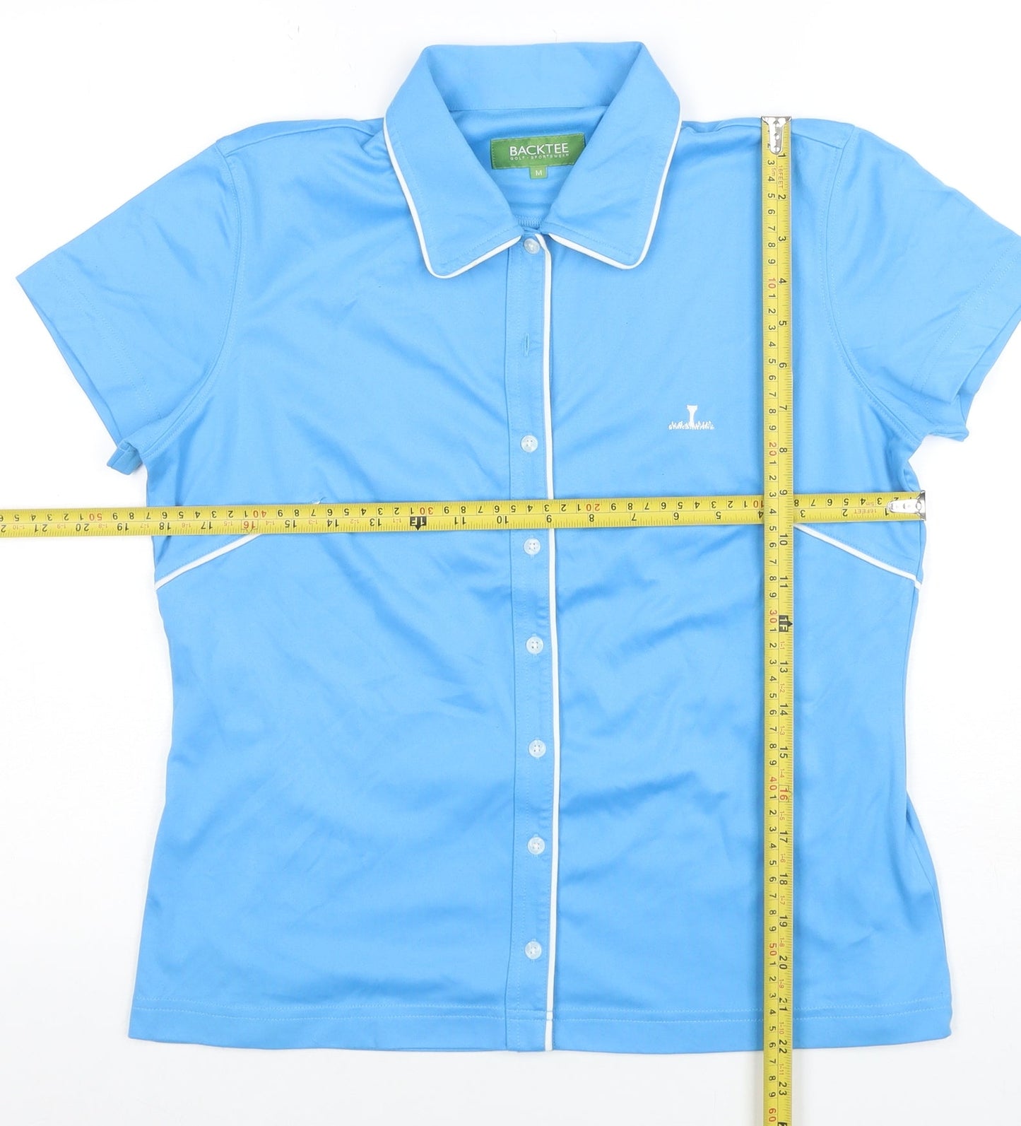 Womens UK Size M BACKTEE Blue Polo Button-Up
